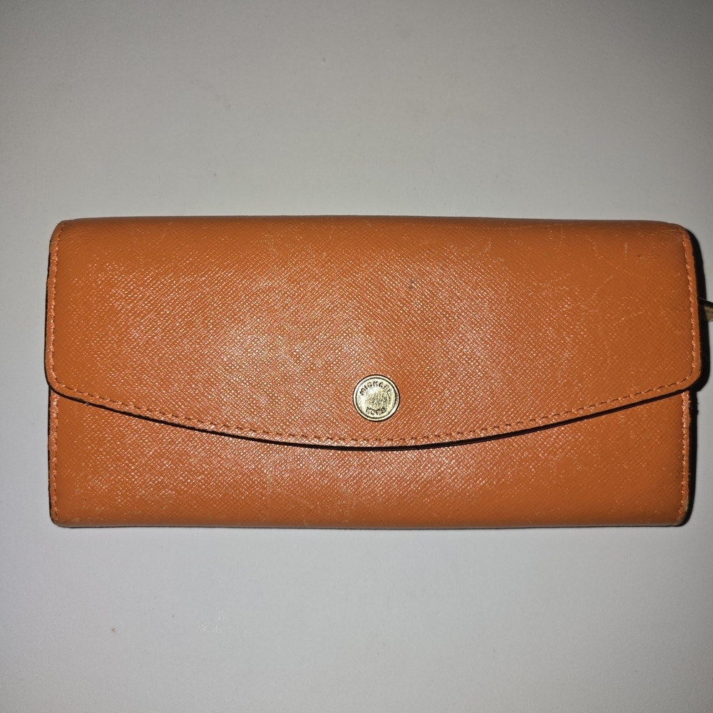 Michael Kors Orange Saffiano Leather Cl Wallet with Gold Snap